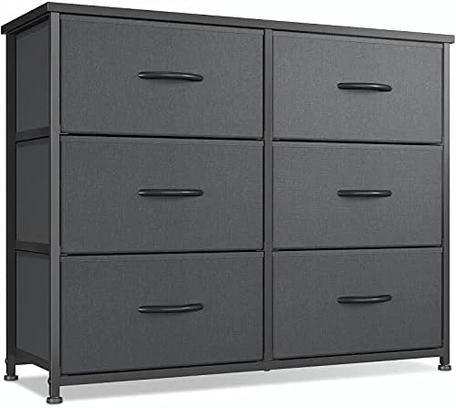 Dresser For Bedroom, 6 Drawer Storage Organizer Tall Wide Dresser For Bedroom Hallway, Sturdy Steel Frame Wood Top, Black Grey 4 Dresser For Bedroom, 6 Drawer Storage Organizer Tall Wide Dresser For Bedroom Hallway, Sturdy Steel Frame Wood Top, Black Grey - Image 4
