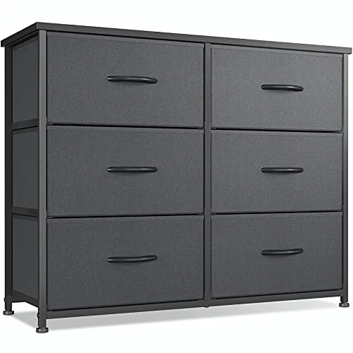 Dresser For Bedroom, 6 Drawer Storage Organizer Tall Wide Dresser For Bedroom Hallway, Sturdy Steel Frame Wood Top, Black Grey 1 Dresser For Bedroom, 6 Drawer Storage Organizer Tall Wide Dresser For Bedroom Hallway, Sturdy Steel Frame Wood Top, Black Grey
