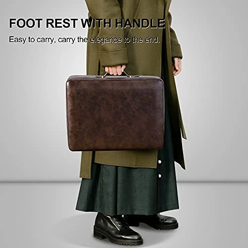 Small Foot Stool With Handle, Brown Faux Leather Short Foot Stool Rest, Rectangle Storage Foot Stools Ottoman With Plastic Legs, Padded Footstool Small Step Stool For Living Room, Office, Desk, Patio 2 Small Foot Stool With Handle, Brown Faux Leather Short Foot Stool Rest, Rectangle Storage Foot Stools Ottoman With Plastic Legs, Padded Footstool Small Step Stool For Living Room, Office, Desk, Patio - Image 2