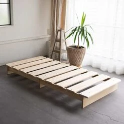 EMOOR Wood Slatted Low Platform Bed Frame KAN SUNOKO Twin For Japanese Futon Mattress Solid Pine (Unpainted), Floor Sleep Tatami Mat