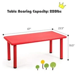 Costzon 47 X 23.5 Inch Rectangular Kids Table, Children School Activity Table For Reading Drawing Dining Playing, Multifunctional Plastic Table W/Steel Pipe, Toddler Furniture For Boys & Girls (Red)