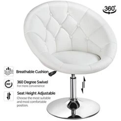Yaheetech Round Tufted Back Chair Living Room Chair Contemporary Height Adjustable Vanity Chair 360° Swivel Accent Chair Modern Look, White -Best Furniture Store 41ve0Ltd4UL