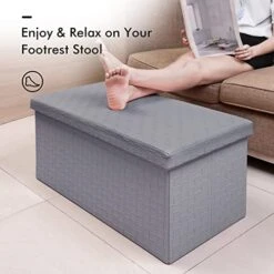 B FSOBEIIALEO Folding Storage Ottoman, Faux Leather Footrest Seat Seat Long Ottomans Storage Box Chest, Grey 30"x15"x15" -Best Furniture Store 41veKDuuetL