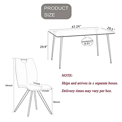 FURNITO Glass Dining Table Set For 4, 5 Piece Kitchen Dining Table Set With Modern PU Leather Chairs Set Of 4,for Dining Room,Living Room Table Set (1 X 47 Inch Glass Table+4 Leather Chairs) 2 FURNITO Glass Dining Table Set For 4, 5 Piece Kitchen Dining Table Set With Modern PU Leather Chairs Set Of 4,for Dining Room,Living Room Table Set (1 X 47 Inch Glass Table+4 Leather Chairs) - Image 2