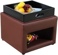 PRIVATE GARDEN Square Storage Ottoman With Tray, Faux Leather Upholstered Footrest Stool, Seat As Side Table Coffee Table For The Living Room, Bedroom, Contemporary (Black Brown/Dark Brown) -Best Furniture Store 41vl 62 xCL. AC