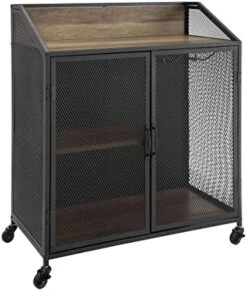 Walker Edison Malcomb Urban Industrial Metal Mesh Double Door Rolling Bar Cabinet, 33 Inch, Grey -Best Furniture Store 41vmMzYNU3L. AC