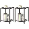 HOOBRO Side Tables With 2 Shelves, Set Of 2 End Tables, Nightstands For Tight Spaces, Tempered Glass Bedside Tables, Modern Metal Frame, For Office, Bedroom, Living Room, Study, Black BK76BZP201