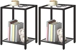 HOOBRO Side Tables With 2 Shelves, Set Of 2 End Tables, Nightstands For Tight Spaces, Tempered Glass Bedside Tables, Modern Metal Frame, For Office, Bedroom, Living Room, Study, Black BK76BZP201 -Best Furniture Store 41vpu7E4LaL. AC