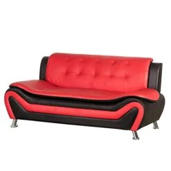 Home Square 3 Piece Living Room Set With Sofa Loveseat And Armchair In Black/Red -Best Furniture Store 41w1TD66WSL