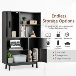 Giantex Storage Cabinet With Legs, Floor Cabinet With Doors, Shelves, Anti-Tipping Device, 4-Tier Bookshelf For Books & Photos, Tall Cupboard In Bedroom, Living Room, Kitchen Buffet Sideboard (Black) -Best Furniture Store 41w3AXOChcL