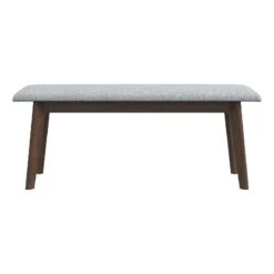 ASHCROFT Aria Mid-Century Modern Design Large Fabric Upholstered Dining Bench In Gray