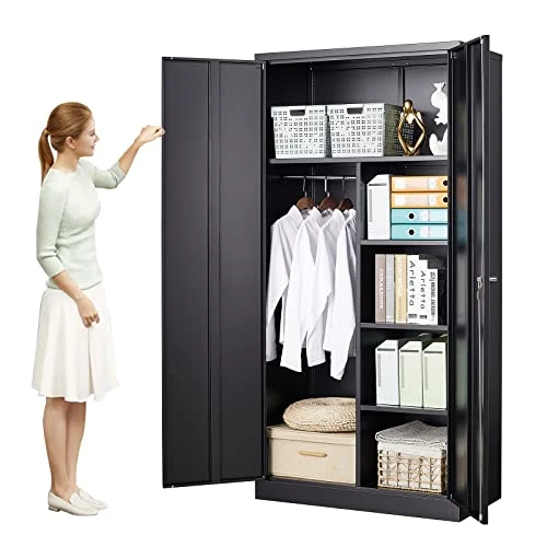 MIIIKO Steel Cabinet Wardrobe, Metal Locker Cabinet With Hanging Rod, Metal Clothing Locker Storage For Home, Office, Garage And Changing Room 1 MIIIKO Steel Cabinet Wardrobe, Metal Locker Cabinet With Hanging Rod, Metal Clothing Locker Storage For Home, Office, Garage And Changing Room