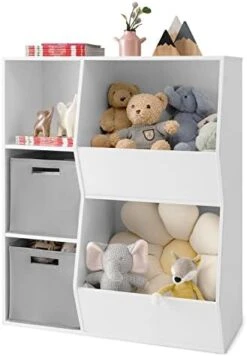 GLOBALWAY 5-Cube Kids Toy Storage Organizer, Freestanding Children Bookcase W/ 2 Foldable Storage Bins, Open Multi-Purpose Storage Display Cabinet For Kids Room, Play Room, Hallway, Nursery -Best Furniture Store 41wCxNELwBL. AC