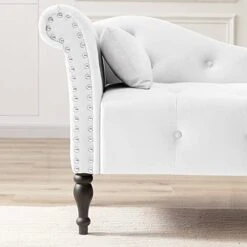 Holaki Velvet Chaise Lounge,Indoor Accent Chaise Chair With Pillow,Button Tufted Right Arm Facing Lounge Chair With Nailhead Trim & Solid Wood Legs,Modern Sleeper Sofa For Living Room (White) -Best Furniture Store 41wEDpRMfnL