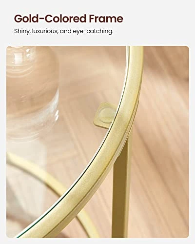 VASAGLE Round Side Table, Glass End Table With Metal Frame, Gold Coffee Table With Modern Style For Living Room, Balcony, Bedroom 5 VASAGLE Round Side Table, Glass End Table With Metal Frame, Gold Coffee Table With Modern Style For Living Room, Balcony, Bedroom - Image 5