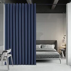 BluCOASTLINE Room Divider Curtain Room Partition For Bedroom/Home Theatre/Conference Room Blackout Curtains Backdrop Anti-Peeping Privacy Window Curtain, 15ft Wide X 8ft Tall, Navy Blue, 1 Panel