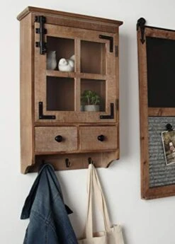 Kate And Laurel Hutchins Decorative Farmhouse Wood Wall Cabinet With Window Pane Glass Door And 2 Storage Drawers, Rustic Brown -Best Furniture Store 41wOu6DBvSL