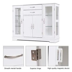 Giantex Sideboard Buffet Server Storage Cabinet W/ 2 Drawers, 3 Cabinets And Glass Doors For Kitchen Dining Room Furniture Cupboard Console Table (White) 13 Giantex Sideboard Buffet Server Storage Cabinet W/ 2 Drawers, 3 Cabinets And Glass Doors For Kitchen Dining Room Furniture Cupboard Console Table (White) -Best Furniture Store 41wb1yZQPHL