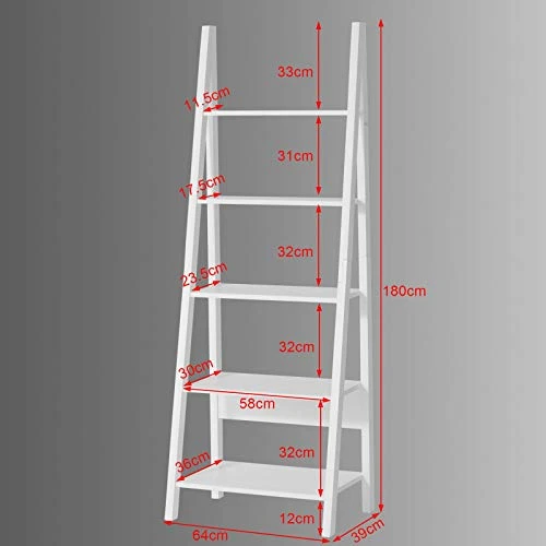 Haotian FRG61-W, White Modern 5 Tiers Ladder Shelf Bookcase, Storage Display Shelving, Wall Shelf 3 Haotian FRG61-W, White Modern 5 Tiers Ladder Shelf Bookcase, Storage Display Shelving, Wall Shelf - Image 3