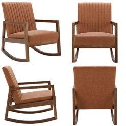 HNY Mid Century Rocking Nursery Chair With Wood Frames, Faux Leather Upholstered Farmhouse Living Room Armchair, For Living Room Bedroom, Light Brown 19 HNY Mid Century Rocking Nursery Chair With Wood Frames, Faux Leather Upholstered Farmhouse Living Room Armchair, For Living Room Bedroom, Light Brown -Best Furniture Store 41whGvTzcAL