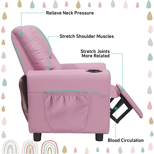 Laidbksit Kids Recliner Chair,Toddler Recliner For 0-5 Years Old,Kids Recliner Chair With Cup Holder And Side Pocket For Childs,Mini Recliner Chair Suitable For Kid's Bedroom -Pink Kids Recliner 5 Laidbksit Kids Recliner Chair,Toddler Recliner For 0-5 Years Old,Kids Recliner Chair With Cup Holder And Side Pocket For Childs,Mini Recliner Chair Suitable For Kid's Bedroom -Pink Kids Recliner - Image 5