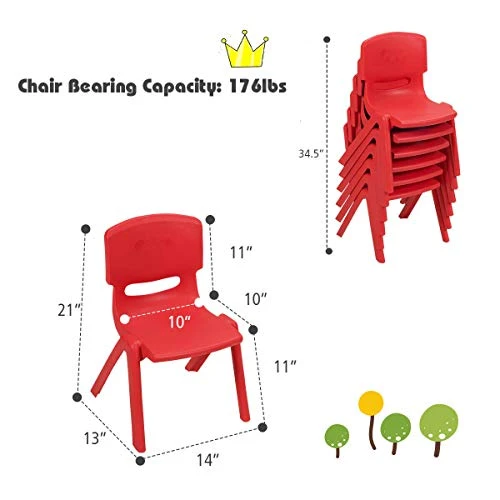Costzon Plastic Stackable School Chairs, 6 Pack, Kids Learning Chairs With 11 Inch Seat Height, Carrying Handle, Waterproof Children Chairs For Playrooms, Schools, Daycares And Home (6 Pack, Red) 2 Costzon Plastic Stackable School Chairs, 6 Pack, Kids Learning Chairs With 11 Inch Seat Height, Carrying Handle, Waterproof Children Chairs For Playrooms, Schools, Daycares And Home (6 Pack, Red) - Image 2