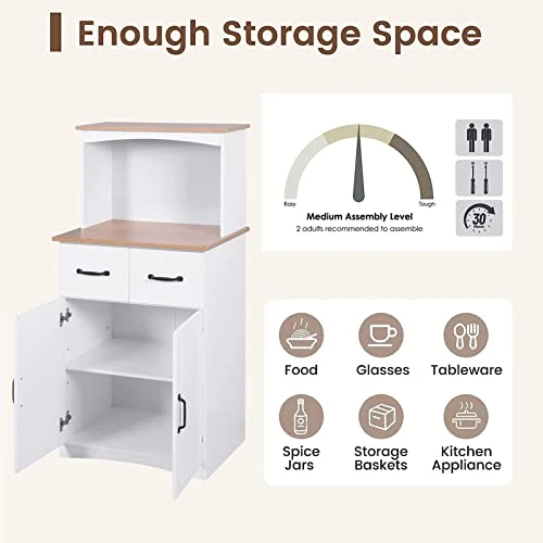 Modern Kitchen Pantry Cabinet, Microwave Storage Cabinet With 2 Drawers Pantry Buffet Cabinet With Adjustable Shelves Freestanding Kitchen Buffet With 4 Doors, White 3 Modern Kitchen Pantry Cabinet, Microwave Storage Cabinet With 2 Drawers Pantry Buffet Cabinet With Adjustable Shelves Freestanding Kitchen Buffet With 4 Doors, White - Image 3