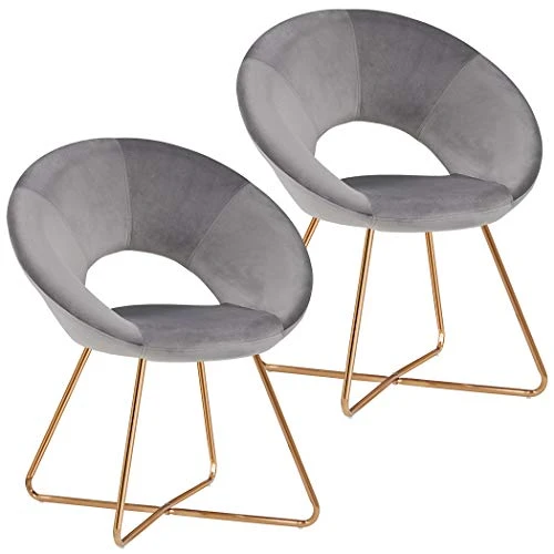 Duhome Modern Accent Velvet Chairs Dining Chairs Single Sofa Comfy Upholstered Arm Chair Living Room Furniture Mid-Century Leisure Lounge Chairs With Golden Metal Frame Legs Set Of 2 Grey