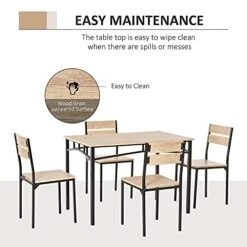 HOMCOM Rustic Industrial 5-Piece Dining Table Set Black Metal With 4 Chairs For Kitchen, Or Dining Room, Oak -Best Furniture Store 41x0kVEyQ6S