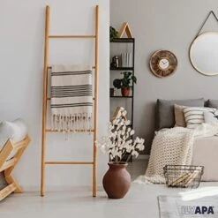 Blanket Ladder For The Living-Room - Rustic Decorative Quilt Ladder With Folding Construction For Easy Storage, Brown Weathered Wood -Best Furniture Store 41x2Jf2DjXL