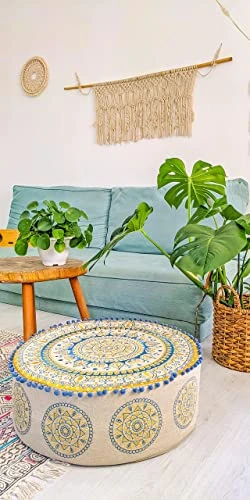 Mandala Life ART Blue Pouf Ottoman Cover -24x8 Inches - Moroccan Décor Pouffe Footstool For Kids Room Living Bedroom Bohemian Furniture 6 Mandala Life ART Blue Pouf Ottoman Cover -24x8 Inches - Moroccan Décor Pouffe Footstool For Kids Room Living Bedroom Bohemian Furniture - Image 6