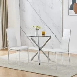 BELIFEGLORY Dining Table With Chairs Set, 5PCS Round Glass Table Set Modern Tempered Glass Top Table With 4 Velvet Chairs Dining Room Furniture -Best Furniture Store 41xBDW4bVXL. AC