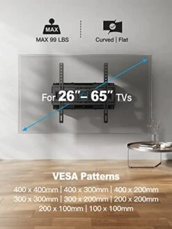Pipishell TV Wall Mount For 26-65 Inch LED LCD OLED 4K TVs, Full Motion TV Mount Bracket Articulating Swivel Extension Tilting Leveling Max VESA 400x400mm Holds Up To 99lbs, Fits 12/16 Inch Wood Stud -Best Furniture Store 41xDFvfEDFL