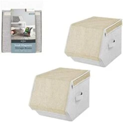 66759 Small Stackable Storage Box (2 Pack) With Magnetic Secured Lid-25x35x25cm-Cream, Canvas, Cream, 25cm X 35cm X 25cm -Best Furniture Store 41xRcDD5m4L. AC