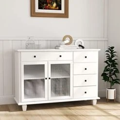 RASOO Kicthen Storage Cabinet White Modern Glass Door With Shelf And Drawer Sideboard Buffet Cabinet Entryway Cabinet, 22.05" X 14.37" X 31.7"H -Best Furniture Store 41xUmhD6TyL. AC