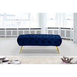 Meridian Furniture Amara Collection Modern | Contemporary Navy Velvet Upholstered Bench With Deep Button Tufting, Stainless Steel Legs With Gold Finish, 48" W X 20.5" D X 19" H, 8 Meridian Furniture Amara Collection Modern | Contemporary Navy Velvet Upholstered Bench With Deep Button Tufting, Stainless Steel Legs With Gold Finish, 48" W X 20.5" D X 19" H, -Best Furniture Store 41xX1B7mu0L