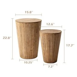 COZAYH Farmhouse Nesting Barrel Side Table, Rustic Space Saving Storage End Table Set, Natural Distressed Finish