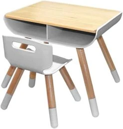 Asunflower Wood Table Stool Set For Kid's Modern Desk & Chair Set Height Adjustable Table Chairs Set With Storage, Grey -Best Furniture Store 41xbiKIa8nL. AC