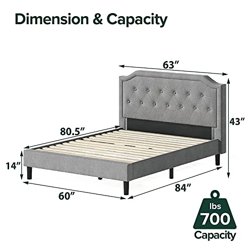 INUS Kellen Upholstered Scalloped Platform Bed Frame / Mattress Foundation / Wood Slat Support / No Box Spring Needed / Easy Assembly, Queen 2 INUS Kellen Upholstered Scalloped Platform Bed Frame / Mattress Foundation / Wood Slat Support / No Box Spring Needed / Easy Assembly, Queen - Image 2