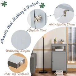 GLACER Floor Storage Cabinet, Multifunctional Side Storage Cabinet With Three-Position Adjustable Shelves, Ideal For Bathroom, Living Room, Bedroom Or Corridor, 18 X 12 X 33 Inches (Grey) -Best Furniture Store 41y1vEm52HL