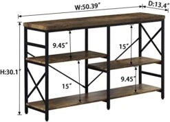 OIAHOMY Industrial Sofa Table,Console Table,3-Tier Industrial Rustic Hallway/Entryway Table,Easy Assembly,for Entryway, Living Room (Rustic Brown) -Best Furniture Store 41y3IdIVp4L