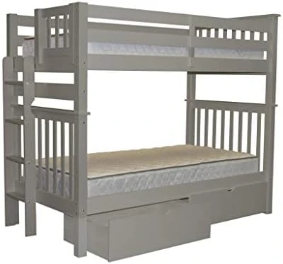 Tall Bunk Beds Twin Over Twin Mission Style With End Ladder And 2 Under Bed Drawers, White 8 Tall Bunk Beds Twin Over Twin Mission Style With End Ladder And 2 Under Bed Drawers, White - Image 8