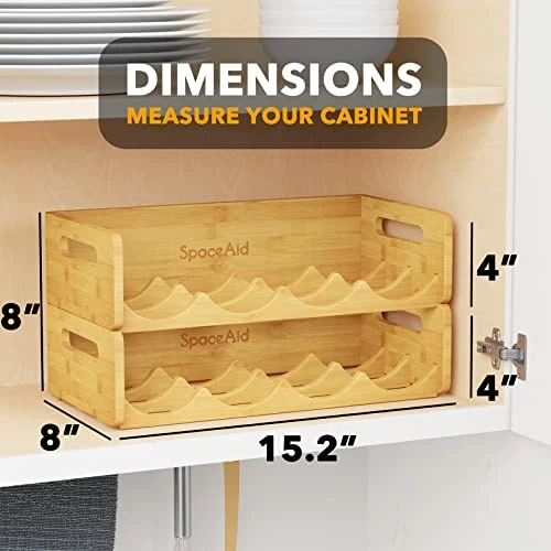 SpaceAid Bamboo Water Bottle Organizer With Labels, Kitchen Pantry Water Bottle Storage Rack For Cabinets, Home Cup And Wine Bottle Holder Shelf Organizers, 2 Pack 4-Slot, Hold 8 Bottles 2 SpaceAid Bamboo Water Bottle Organizer With Labels, Kitchen Pantry Water Bottle Storage Rack For Cabinets, Home Cup And Wine Bottle Holder Shelf Organizers, 2 Pack 4-Slot, Hold 8 Bottles - Image 2