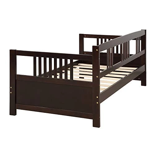 DNYN Twin Size Daybed For Kids Bedroom,Solid Pinewood Bedframe W/Safety Guardrails & Strong Wood Slats Support,Home Furniture For Living Room,Space Saving Design & No Box Spring Needed, Espresso 4 DNYN Twin Size Daybed For Kids Bedroom,Solid Pinewood Bedframe W/Safety Guardrails & Strong Wood Slats Support,Home Furniture For Living Room,Space Saving Design & No Box Spring Needed, Espresso - Image 4