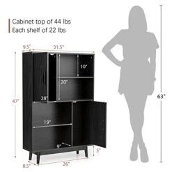Giantex Storage Cabinet With Legs, Floor Cabinet With Doors, Shelves, Anti-Tipping Device, 4-Tier Bookshelf For Books & Photos, Tall Cupboard In Bedroom, Living Room, Kitchen Buffet Sideboard (Black) -Best Furniture Store 41yDYRde9HL