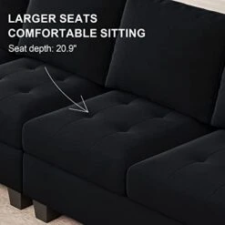 Belffin Velvet Reversible Sectional Sofa With Chasie Convertible Sectional Couch With Storage Ottoman L Shaped 4-seat Sectional Sofa Black -Best Furniture Store 41yEwc0rqTL