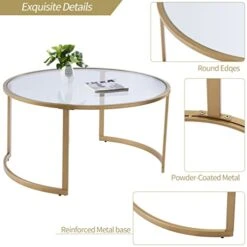 Round Nesting Coffee Table Set Of 2, Modern Side Tables With Sturdy Metal Frame And Tempered Glass, Minimalist End Table, Cocktail Table For Dining Room, Living Room, Home Decor (Gold) 8 Round Nesting Coffee Table Set Of 2, Modern Side Tables With Sturdy Metal Frame And Tempered Glass, Minimalist End Table, Cocktail Table For Dining Room, Living Room, Home Decor (Gold) -Best Furniture Store 41yRnO7avCL
