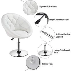 Yaheetech Round Tufted Back Chair Living Room Chair Contemporary Height Adjustable Vanity Chair 360° Swivel Accent Chair Modern Look, White -Best Furniture Store 41yaKuRNVrL