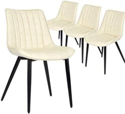 HOMHUM 4 PCS Faux Leather Dining Chairs, Mid Century Modern Leisure Upholstered Chair With Metal Legs For Kitchen Living Room Brown -Best Furniture Store 41ycsbmTCfL. AC