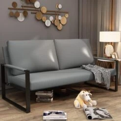 AWQM PU Leather Love Seats Sofa, 45" Mini Upholstered Couch For Small Space, Modern Accent Chair With Armrest And Removable Cushions, 2-Seater Lounge For Living Room, Bedroom, Office (Brown) -Best Furniture Store 41yjMCYp02L. AC